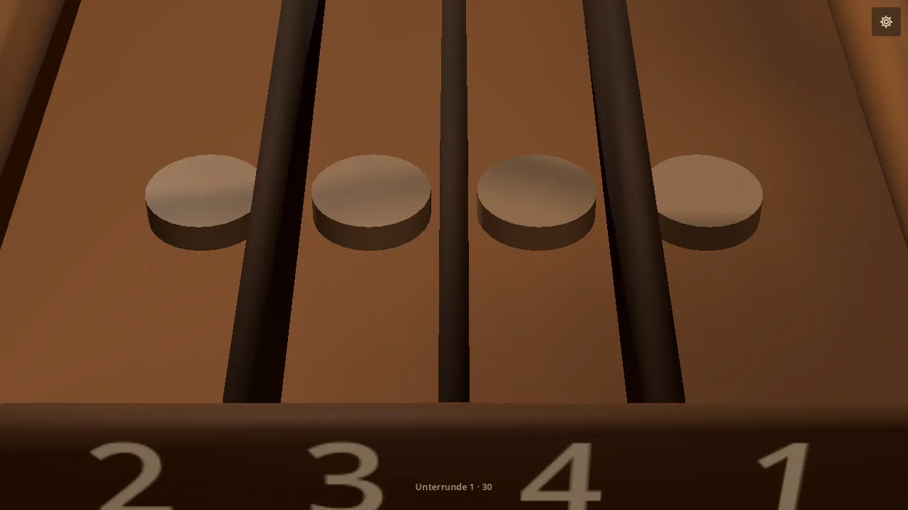 Un palet dans chacune des quatre cases, en dessous les chiffres 2 · 3 · 4 · 1.